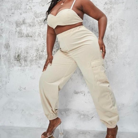 SHEIN Pants - RIB KNITCROP CAMI TOP & FLAP POCKET TAPERED PANT SET